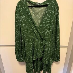 Boohoo Green Wrap Blouse with Long Sleeves